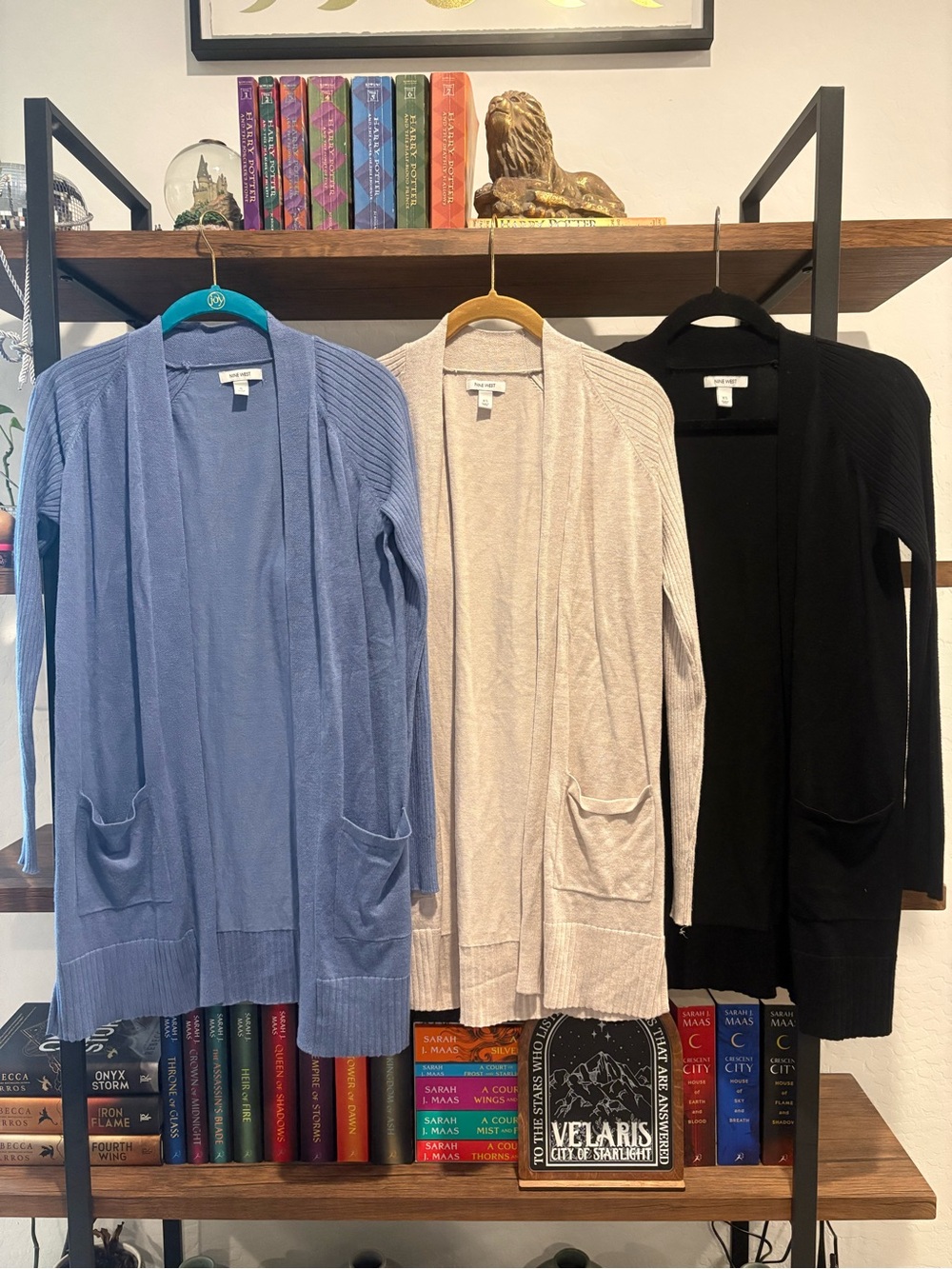 Nine West Open-Front Cardigan Trio in Blue, Cream & Black